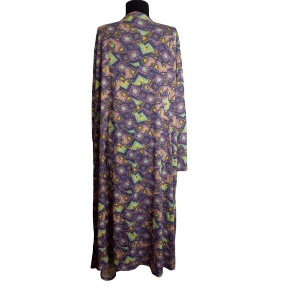 Lularoe Sarah XL Long Duster Cardigan Open Front Geometric Linen Blend NEW - Picture 4 of 8